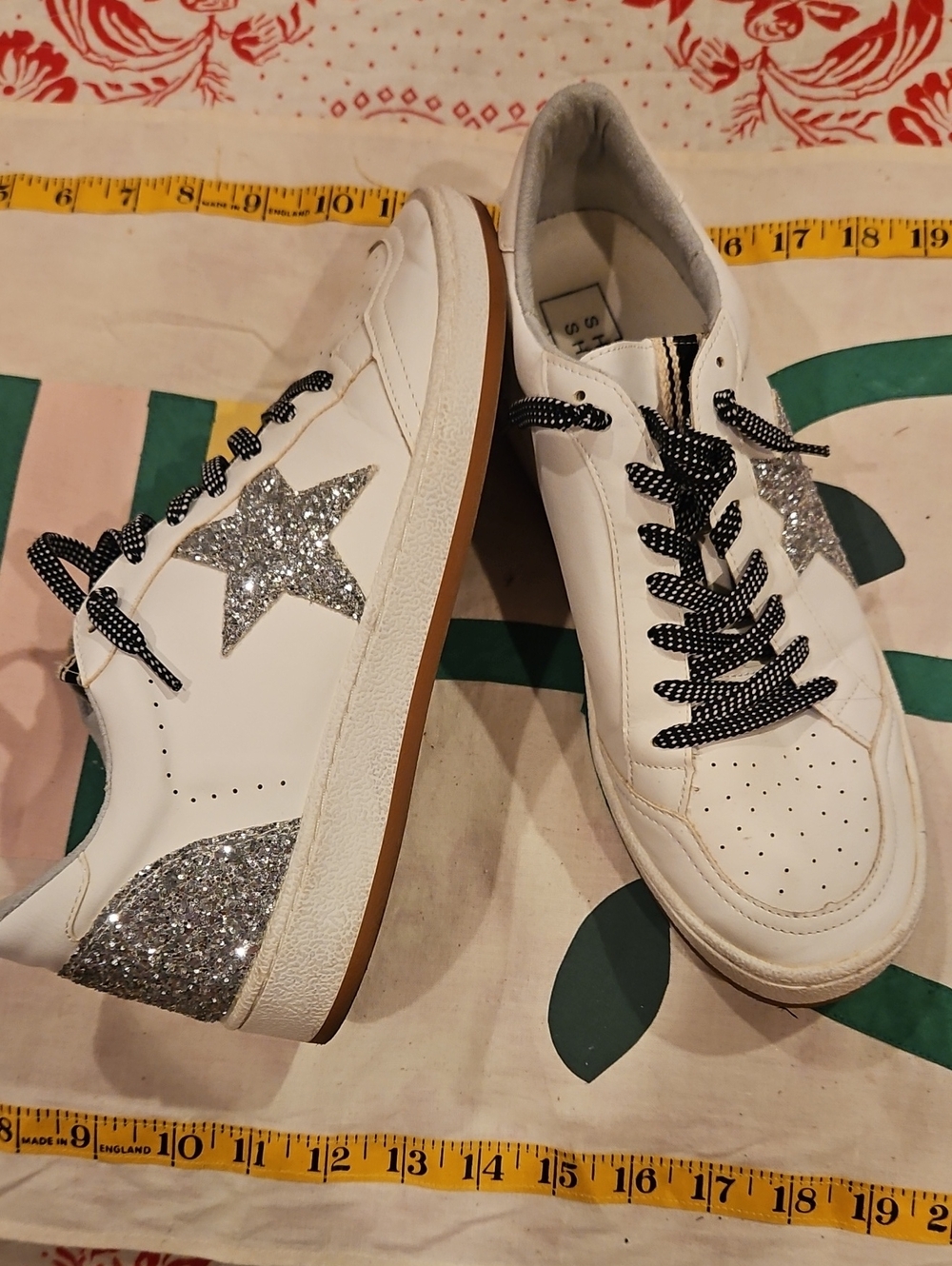ShuShop White Sneakers with Silver Glitter Star Accents Size 10